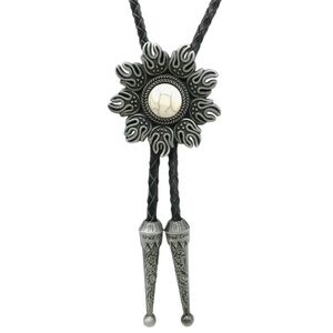 Western Bolo‎ Tie Retro Sunflower Pendant Black Leather Rope Cowboy Cowgirl Core